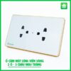 [Ổ Cắm Mặt Kính] 2 Ổ Có Tiếp Địa Màu Trắng Viền Vàng