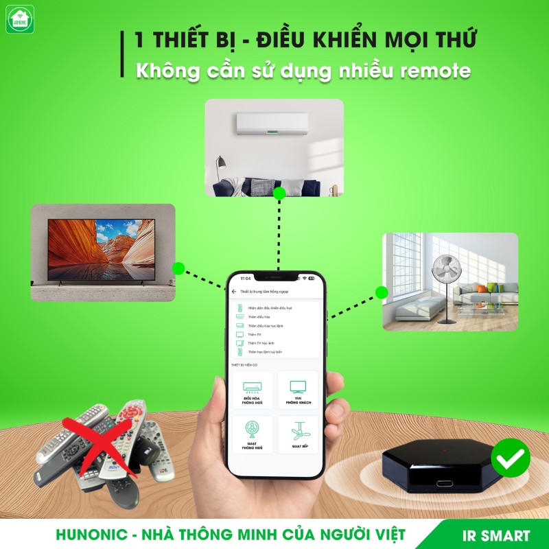 Bộ điều khiển hồng ngoại wifi Hunonic IR Smart, điều khiển Tivi, Điều Hoà qua điện thoại 10 ir smart
